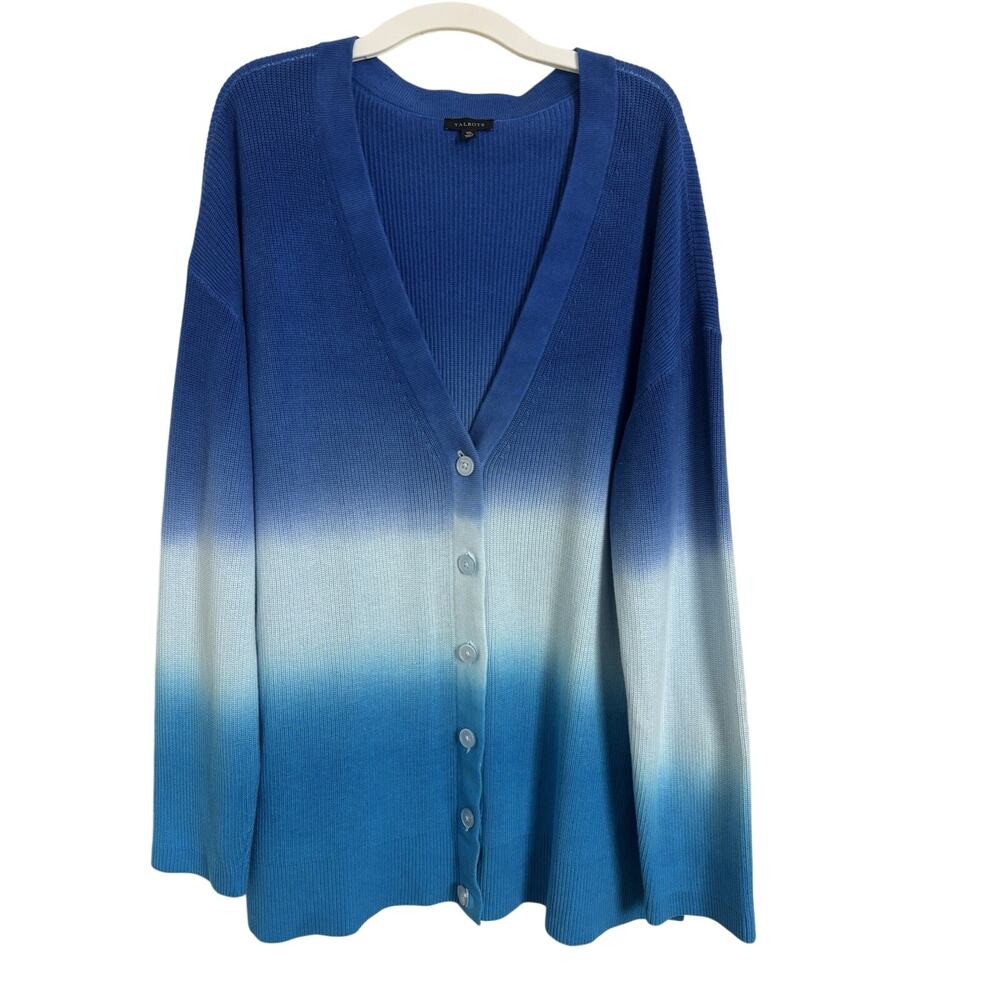 Talbots Blue Button V-Neck Cardigan XL Coastal Grandma Beachy Vacation Boho